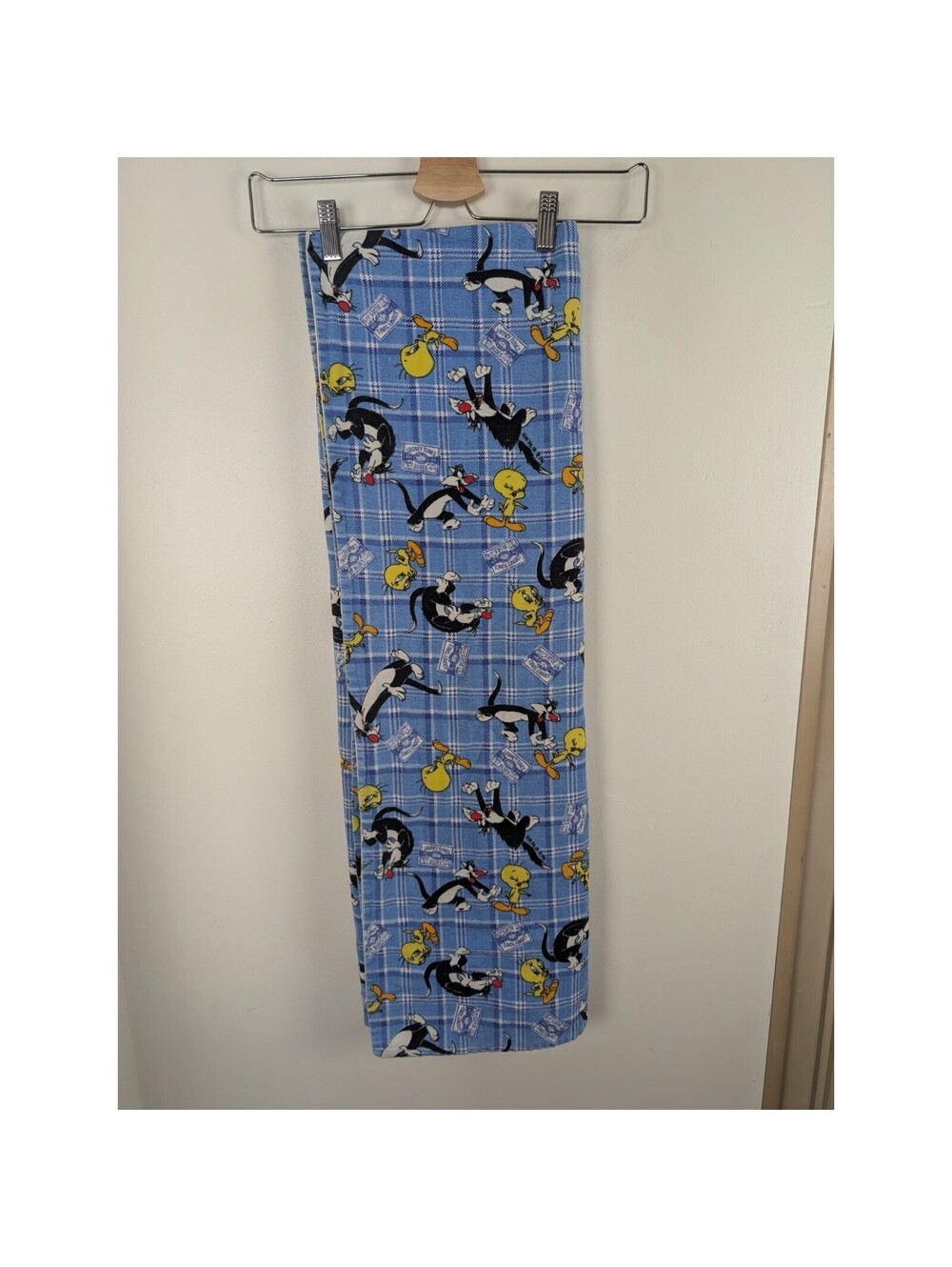 Vintage Flannel Looney Tunes Blanket 42x68" Blue Tweety Bird Sylvester Cat